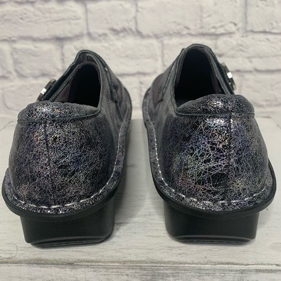 NWOT Alegria Comfort Dream Fit Neoprene Metallic Blue Gray Den-735 Slip On Clogs - Picture 7 of 16